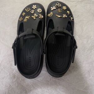 CROCS Kids Black Sandals with Gold Accents